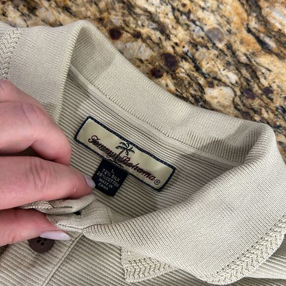 ❤️Last Chance Tommy Bahama Silk Cotton Blend PistachioTextured Polo Shirt Size L - Picture 4 of 9